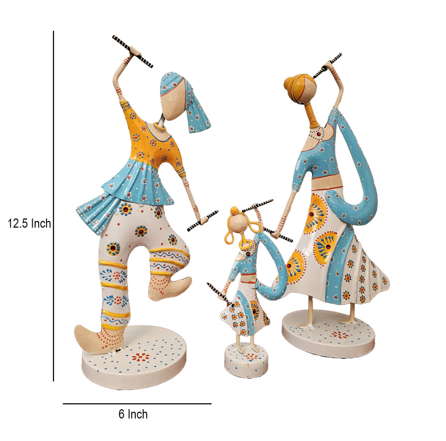 Handcrafted Tribal Dance Trio Sculpture - Vibrant Metal Art for Home Decor (Set of 3)
