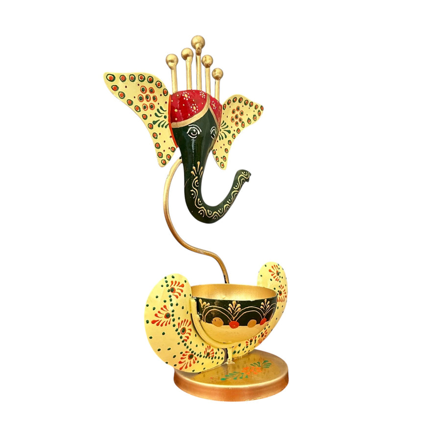 Metal Ganesh Diya Candle Holder for Home Decor and Pooja 11 Inch