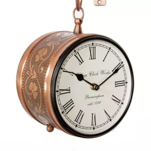 Kraphy Metal Copper Designer Dual Sided Vintage Railway Clock