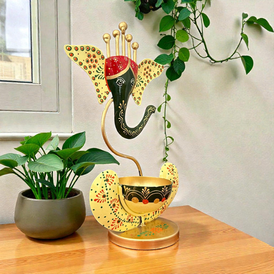 Metal Ganesh Diya Candle Holder for Home Decor and Pooja 11 Inch