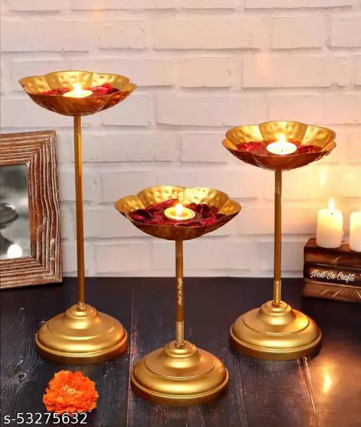 Kraphy Decorative Urli Bowl Tealight Holder Stand | Urli Stand Set of 3 for Decoration | Floating Diya Stand Home Decor Decorative Showpiece | Urli Bowl for Diwali and Pooja (Set of 3)