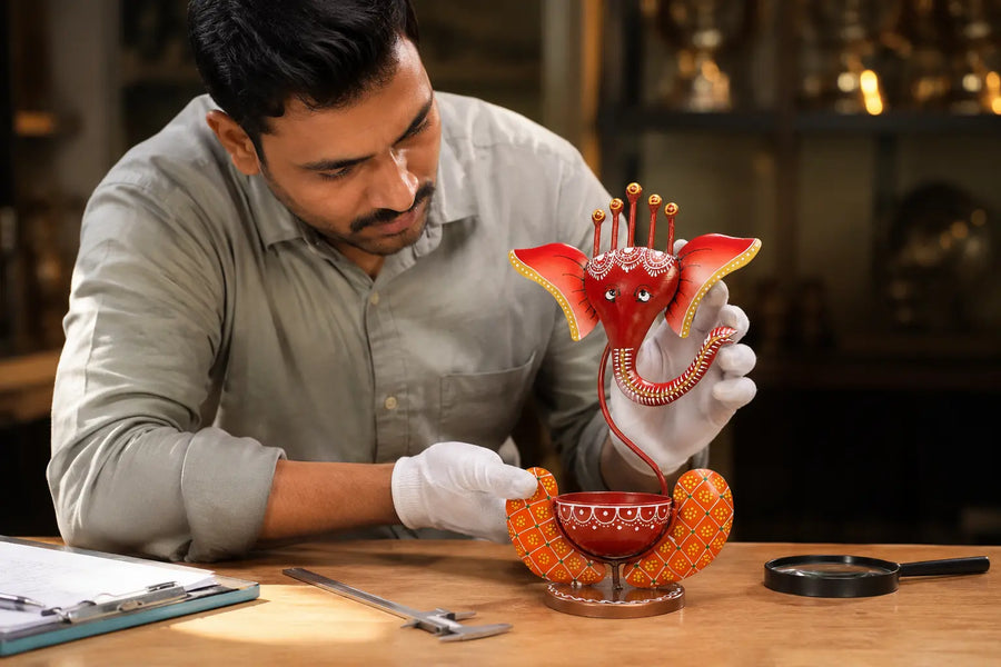 Quality checking KRAPHY handmade metal decor product
