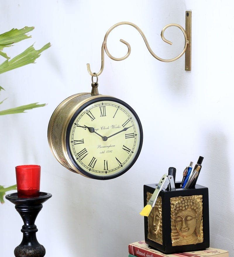 Brass Finish Iron Station Platform Wall Clock