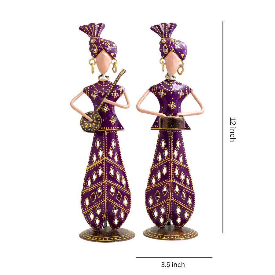 Rajasthani Musician Couple Metal Showpiece Set – 12 Inch