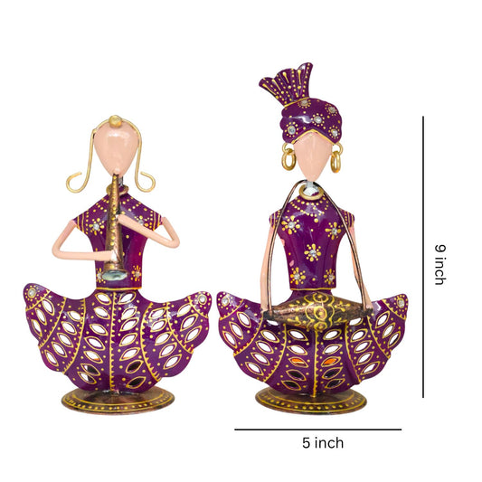 Rajasthani T -Lite Musician Couple Metal Showpiece Set – 9 Inch