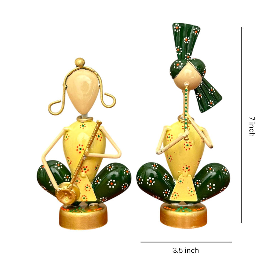 Metal Tribal Musician Couple Showpiece (Pack of 2) 7 Inch