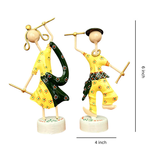 Metal Dandiya Dancing Couple Showpiece Set Of 2 6 Inch