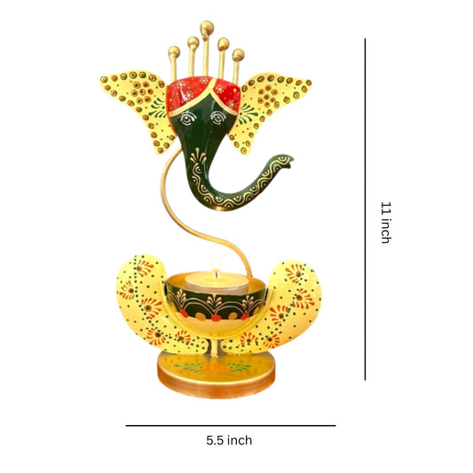 Metal Ganesh Diya Candle Holder for Home Decor and Pooja 11 Inch