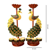 Metal Peacock Diya Candle Holder Set Of 2 13 Inch