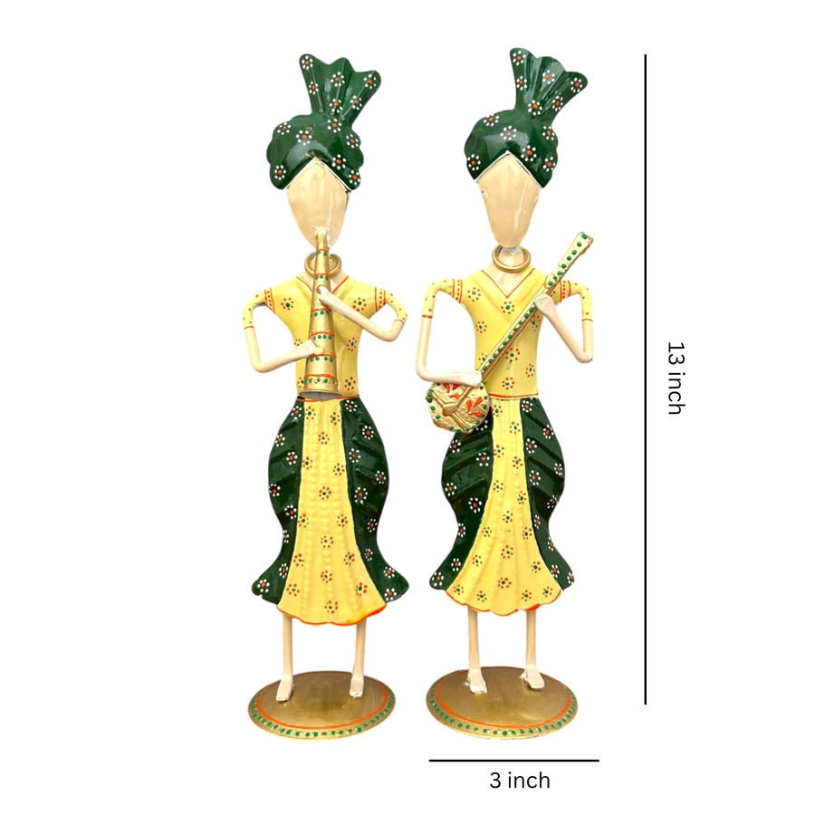 Metal Tribal Musician Couple Showpiece for Home Decor (Pack of 3)