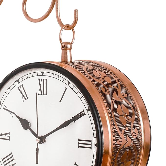 Kraphy Metal Copper Designer Dual Sided Vintage Railway Clock