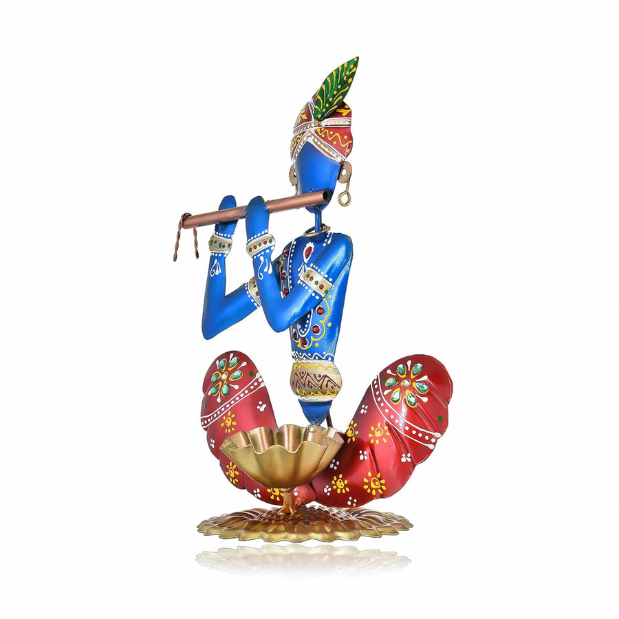 Metal Krishna Showpiece - Hand painted Flute Krishna