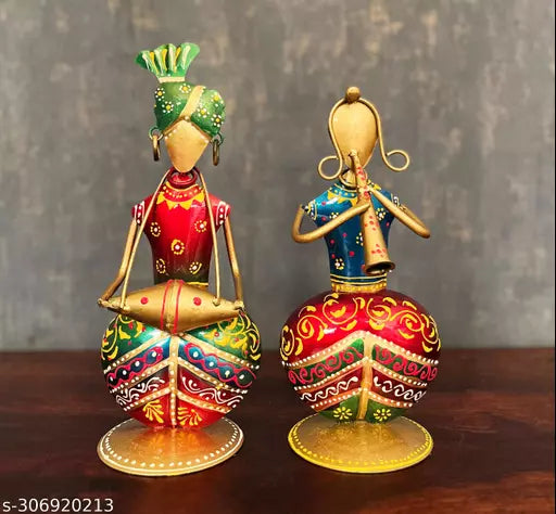 Kraphy Crafts Metal Rajasthani Musicians Item showpiece Set of 2 image