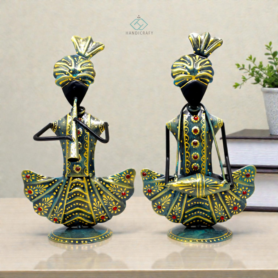 KRAPHY Rustic Blue Tribal Musician Showpiece Set | 9Inch
