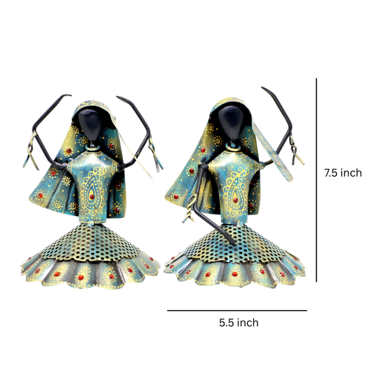 Metal Dancing Lady Showpiece Set of Two 7.5 Inch
