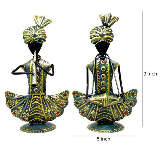 KRAPHY Rustic Blue Tribal Musician Showpiece Set | 9Inch