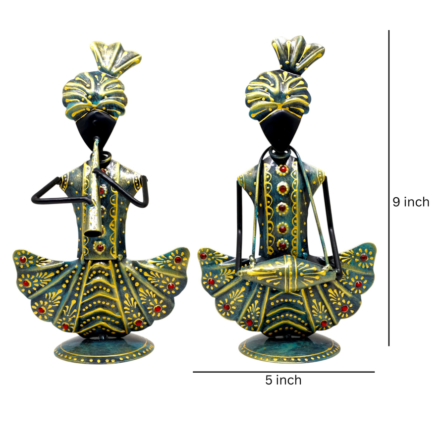 KRAPHY Rustic Blue Tribal Musician Showpiece Set | 9Inch