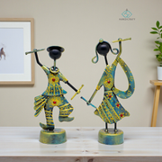 KRAPHY Metal Dandiya Dancing Couple Showpiece Set of 2