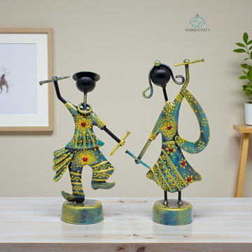 KRAPHY Metal Dandiya Dancing Couple Showpiece Set of 2 6 Inch