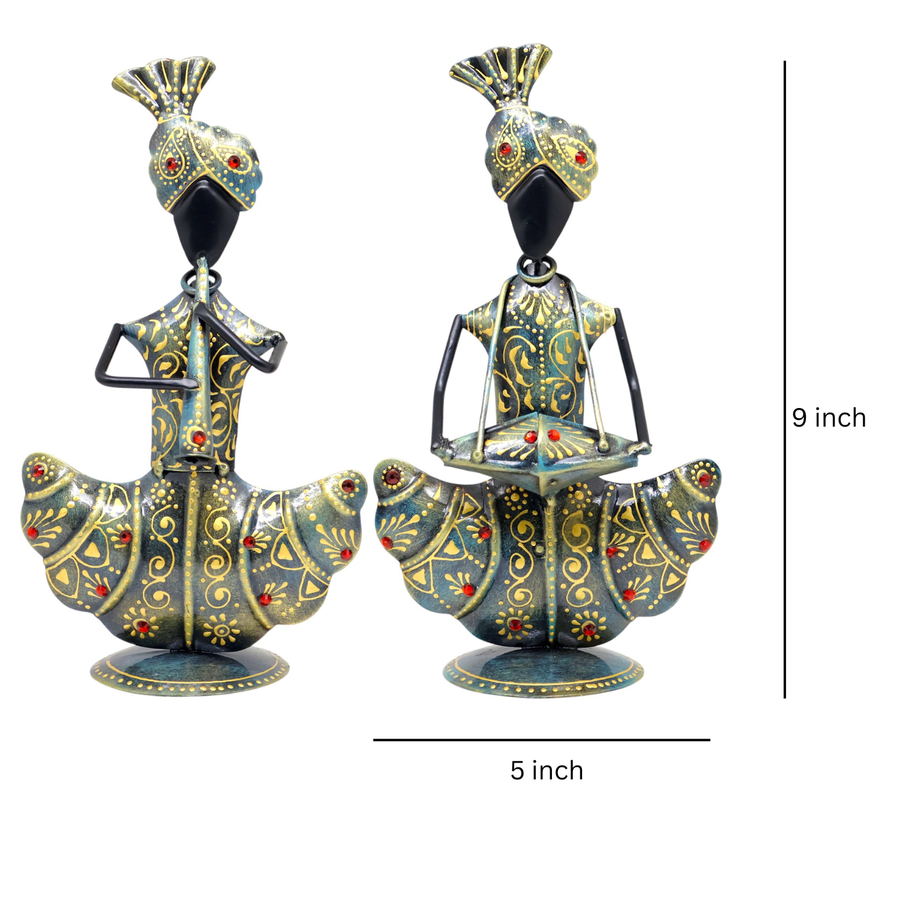 KRAPHY Handcrafted Metal Musician Couple Showpiece Set of 2 | 9 Inch