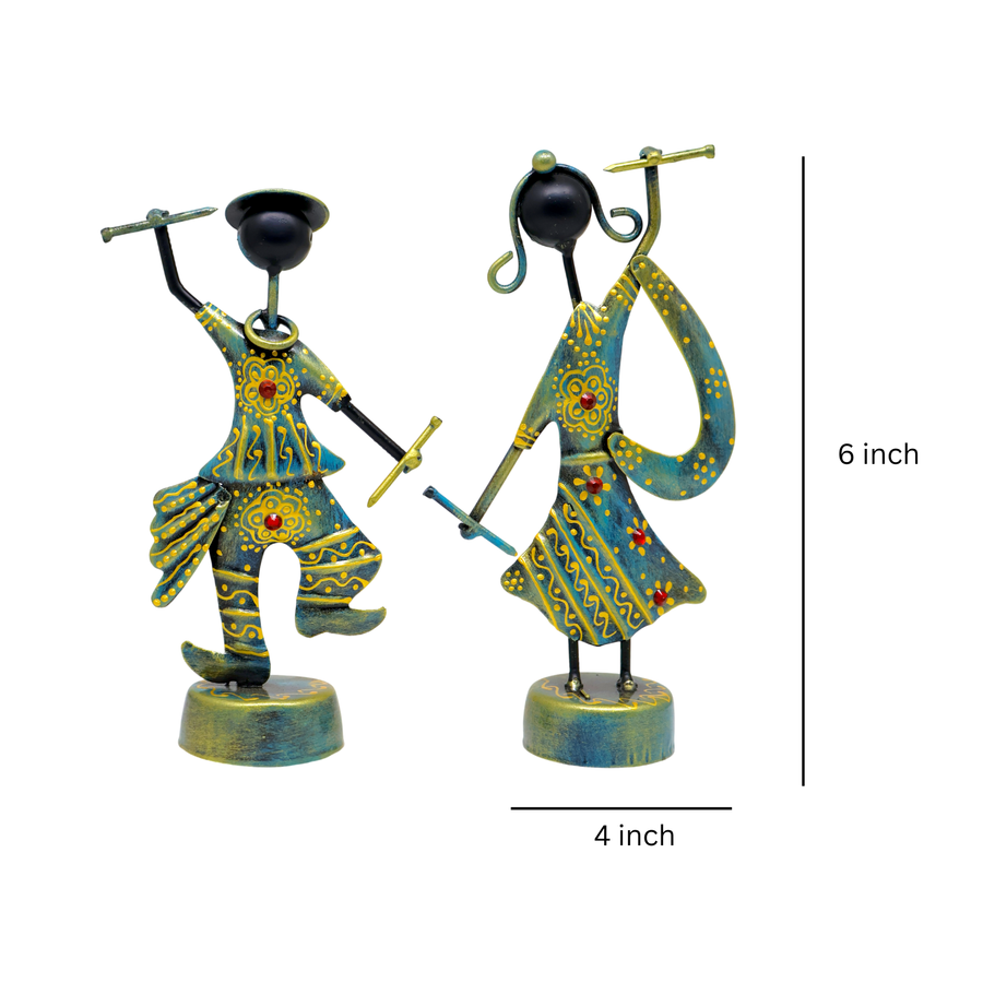 KRAPHY Metal Dandiya Dancing Couple Showpiece Set of 2 6 Inch