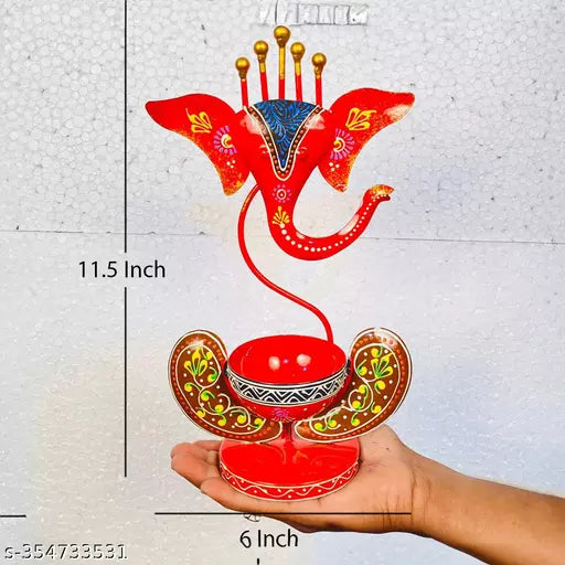 Combo Kraphy Metal Iron Tribal Lady showpieces And Ganesha Tea Light Showpieces image