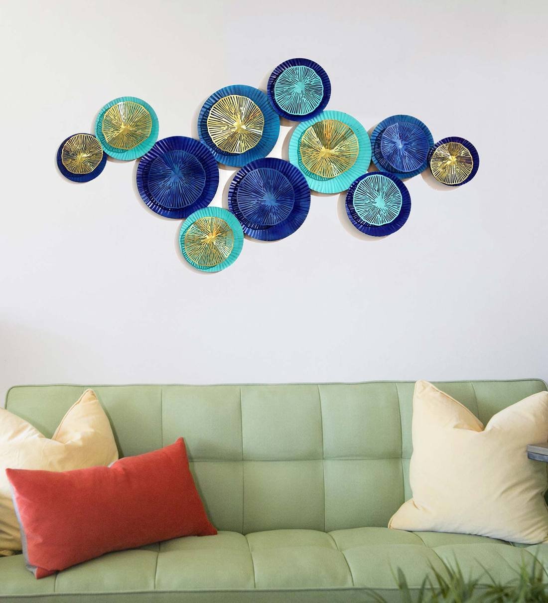 Beautiful Aqua Circle Metal Wall Hanging Art