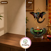Kraphy Green Ganesha Ji Iron Table Decorative showpiece Tealight Candle Holder