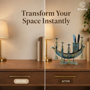 Metal Boat Pen Holder Showpiece Rustic Blue 10 Inch