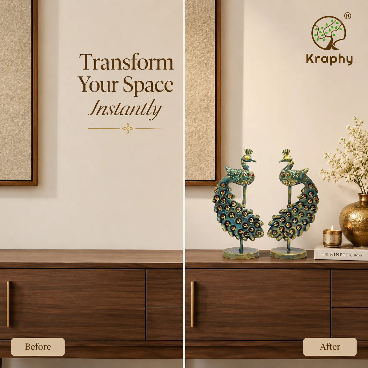 Metal Peacock Showpiece Set of 2 | Decorative Peacock (10 x 5 Inch)