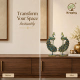 Metal Peacock Showpiece Set of 2 | Decorative Peacock (10 x 5 Inch) thumbnail