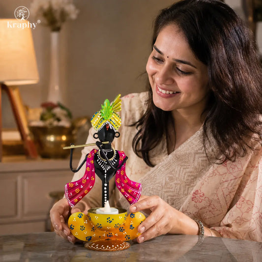 Black Handcrafted Krishna Idol- Red & Yellow