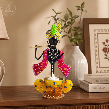 Black Handcrafted Krishna Idol- Red & Yellow