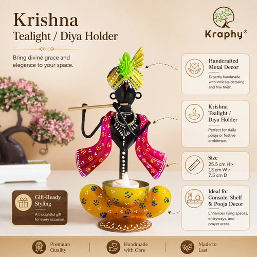 Black Handcrafted Krishna Idol- Red & Yellow media 5