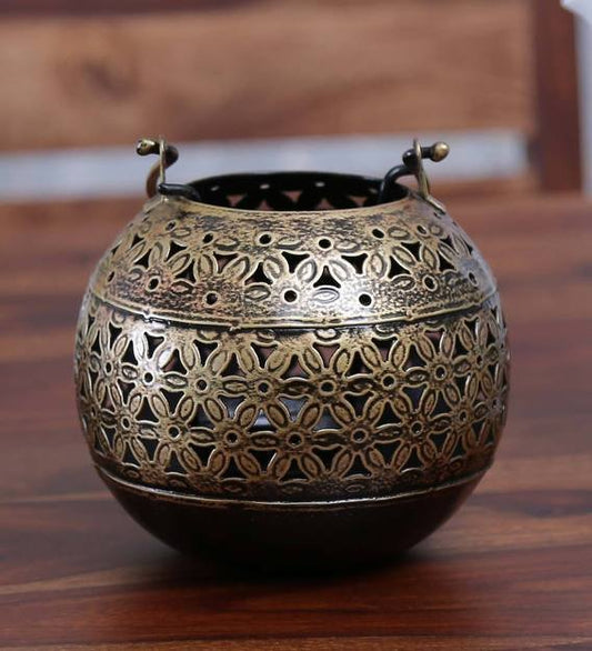 Brass Metal Iron Round Small T- Light Pot