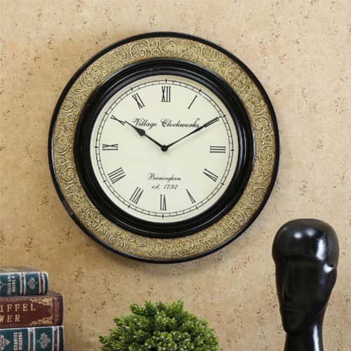 Brown Brass Round Analog Wall Clock