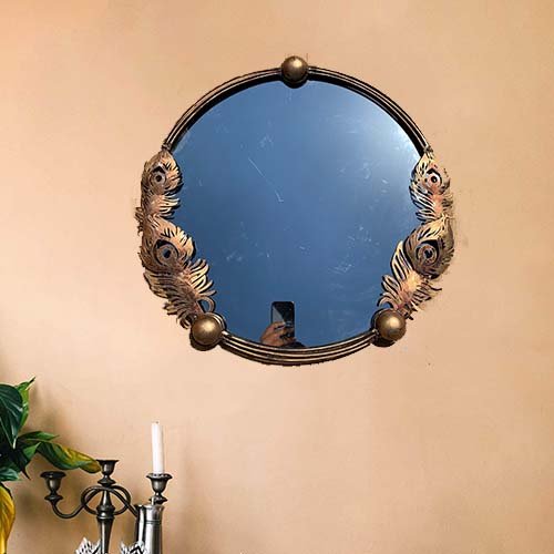 Brown Decorative Mirror Mor Pankh Wall Art