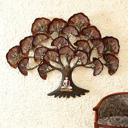 Brown Iron Budda Tree Wall Hanging Handmade with LED