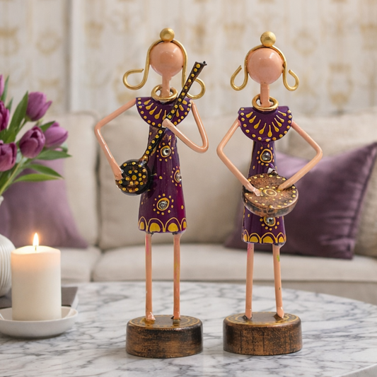 Rajasthani Musician Couple Metal Showpiece Set – 6 Inch