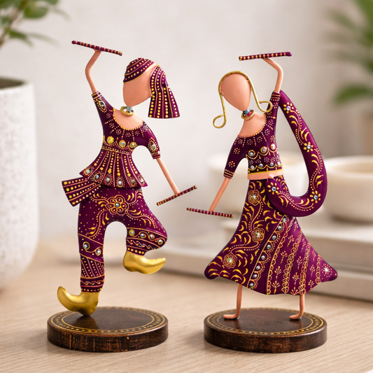 Rajasthani Dancing Couple Metal Showpiece Set – 12 inch