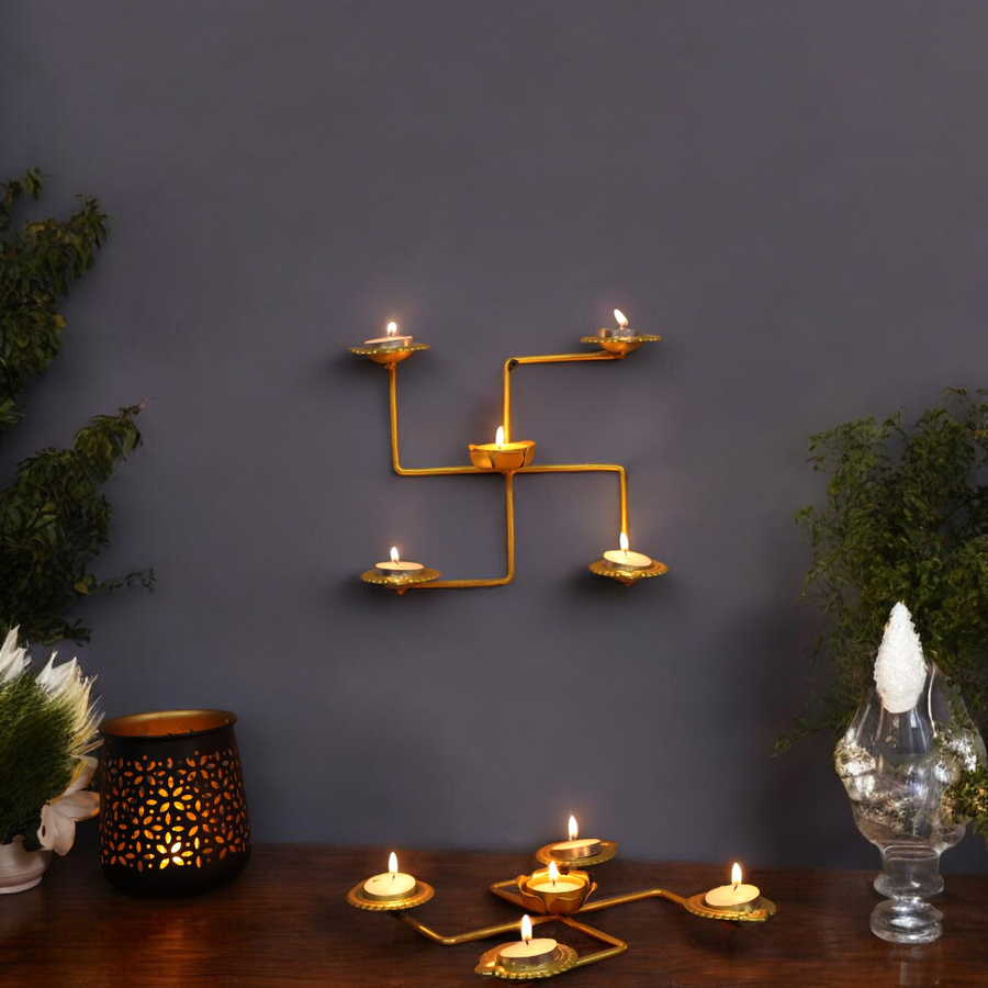 Combo Swastik T light holder and Wall Art Decorative