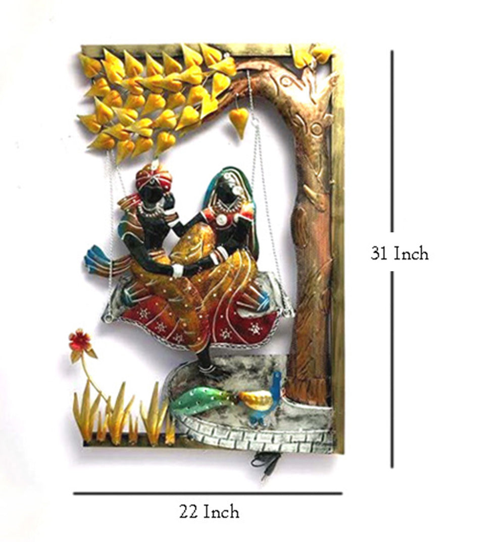 Metal Radha Krishna Swing Wall Hanging (31x22 Inch ) image