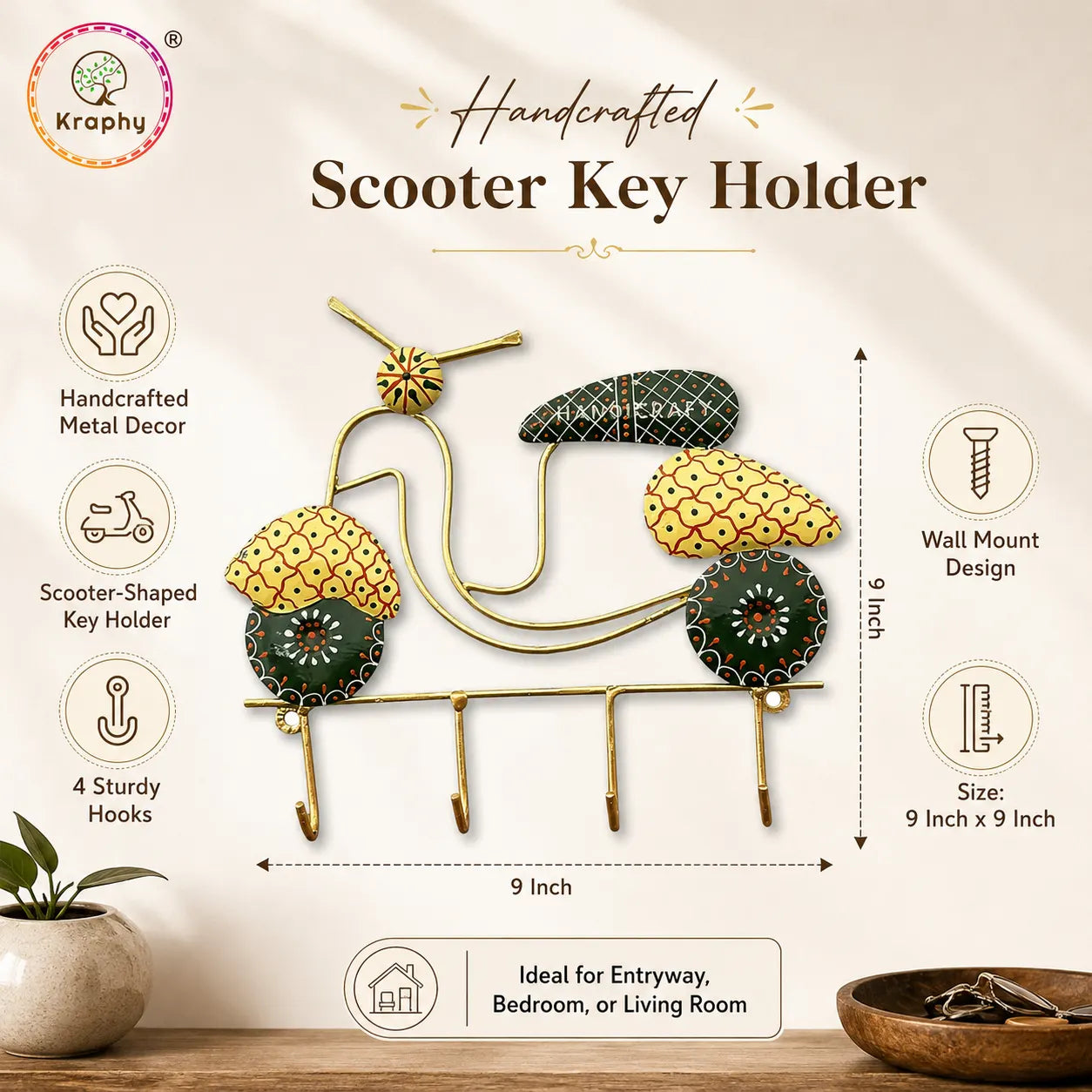 Designer Iron Scooter Wall Hook Entryway Organizer