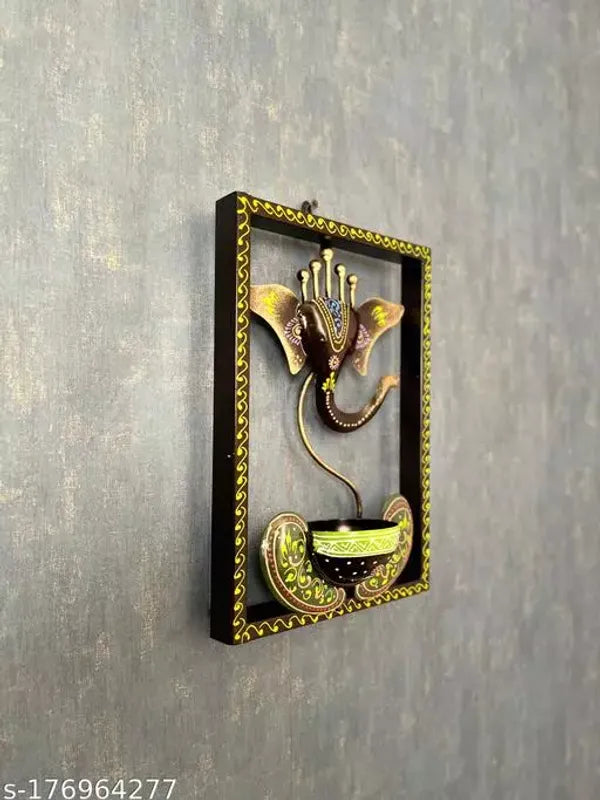 Kraphy Ganesha Ji Iron Frame Decorative showpiece Tealight Candle Holder