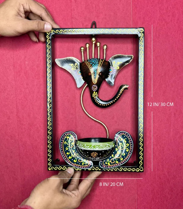Kraphy Ganesha Ji Iron Frame Decorative showpiece Tealight Candle Holder