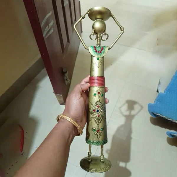 (Pack of 2) Gold Metal Wrought Iron Tribal Lady showpieces Items image