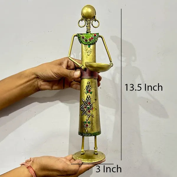 (Pack of 2) Gold Metal Wrought Iron Tribal Lady showpieces Items
