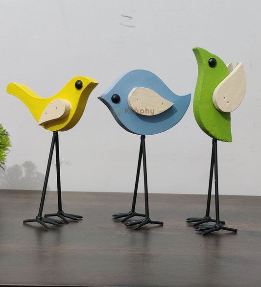 Flying Blue Yellow Green Bird Figurines Set of 3