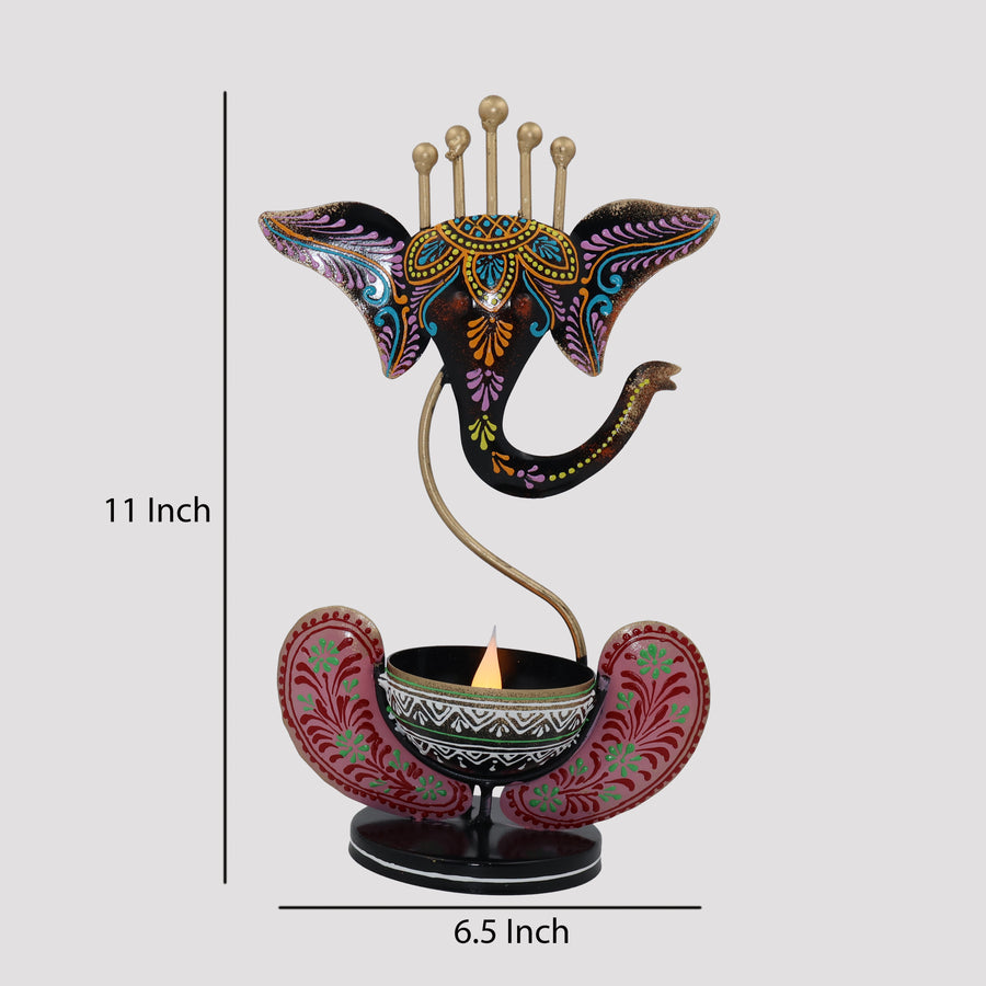 KRAPHY Metal Ganesha T-Light Candle Holder (11 Inch)