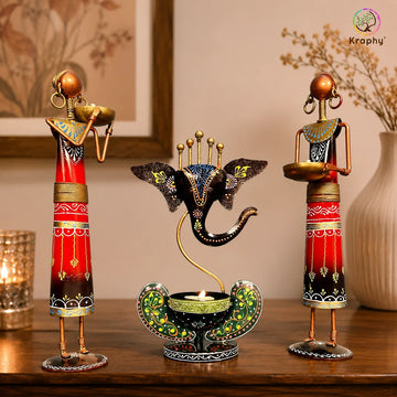 Ganesha T light combo Iron Tribal Lady showpieces Ladies Doll Figurine Statue Decorative Items